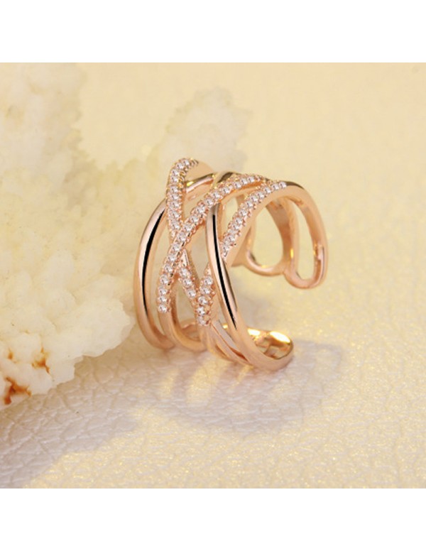 Jewels Galaxy Rose Gold Plated American Diamond Studded Contemporary Korean Finger Ring