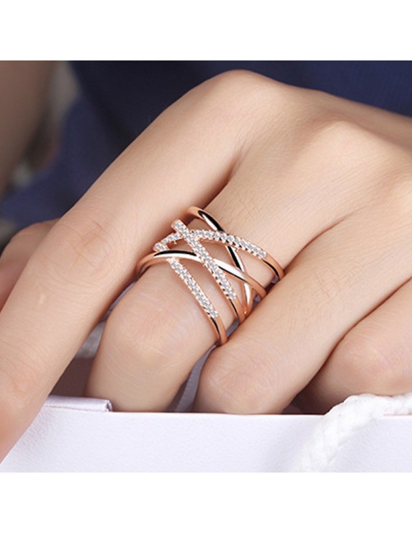 Jewels Galaxy Rose Gold Plated American Diamond Studded Contemporary Korean Finger Ring