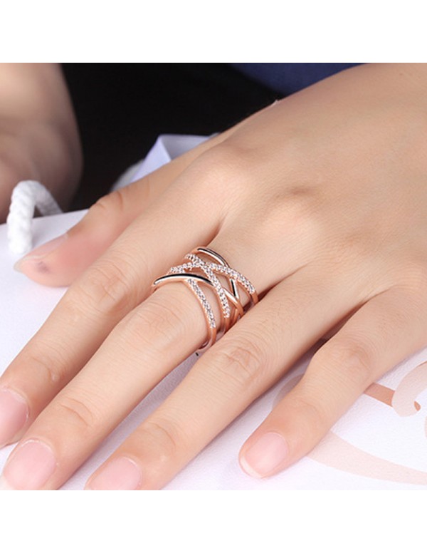 Jewels Galaxy Rose Gold Plated American Diamond Studded Contemporary Korean Finger Ring