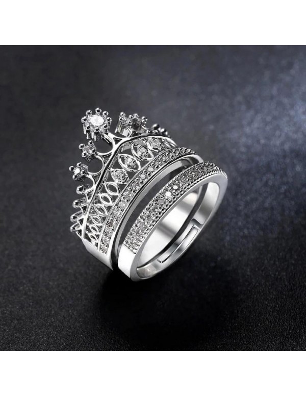 Jewels Galaxy Amazing AD Crown Inspired Silver Plated Brilliant Ring For Women/Girls 5166