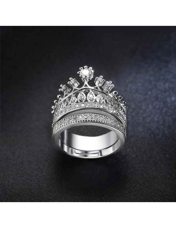 Jewels Galaxy Amazing AD Crown Inspired Silver Plated Brilliant Ring For Women/Girls 5166
