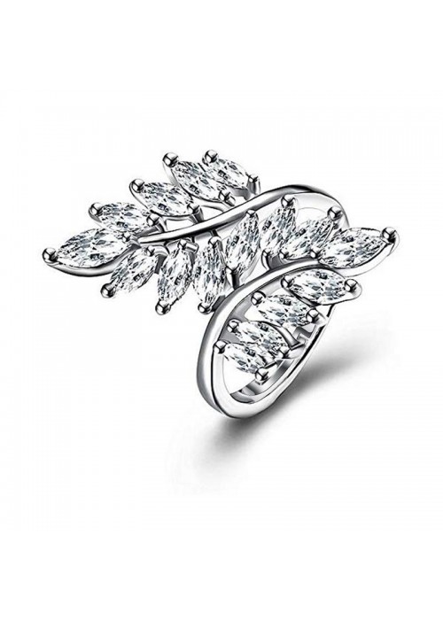 Jewels Galaxy Fascinating Crystal Leaf Design Silver Plated Adjustable Ring For Women/Girls 5168