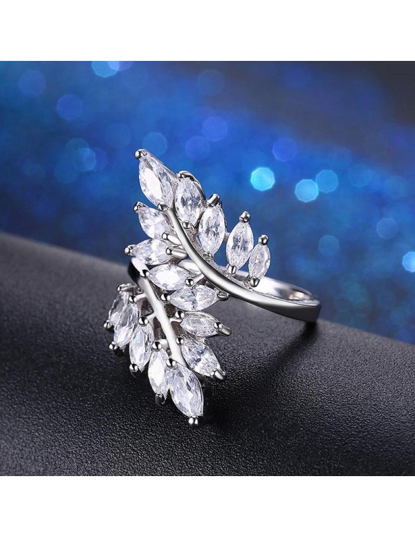 Jewels Galaxy Fascinating Crystal Leaf Design Silver Plated Adjustable Ring For Women/Girls 5168