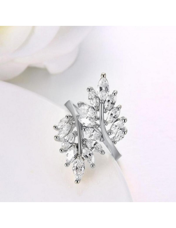 Jewels Galaxy Fascinating Crystal Leaf Design Silver Plated Adjustable Ring For Women/Girls 5168