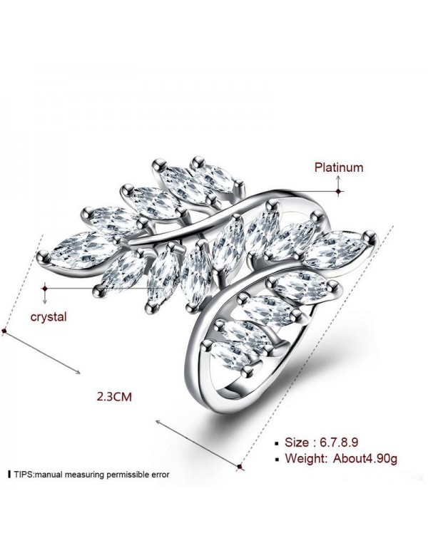 Jewels Galaxy Fascinating Crystal Leaf Design Silver Plated Adjustable Ring For Women/Girls 5168