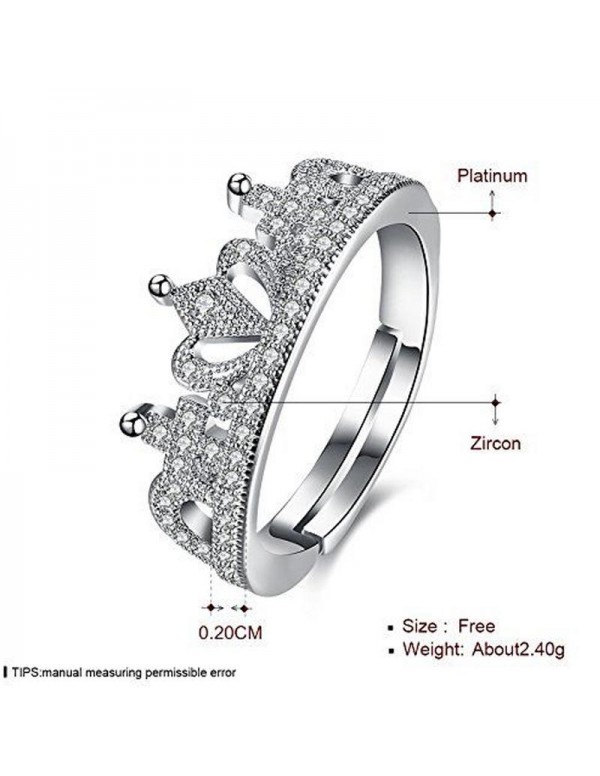 Jewels Galaxy Sparkling Zircon Crown Inspired Silver Plated Adjustable Ring For Women/Girls 5170