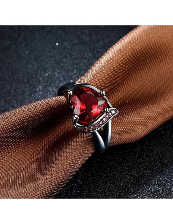 Jewels Galaxy Most Stylish Crystal Heart Black Silver Fabulous Ring For Women/Girls 5171