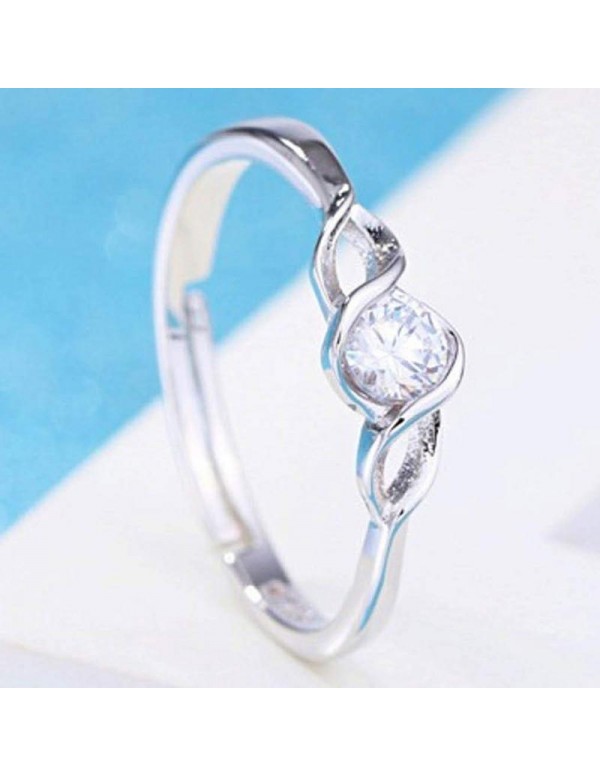 Jewels Galaxy Delicate American Diamond Silver Plated Elegant Adjustable Ring For Women/Girls 5181
