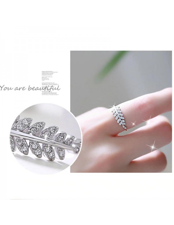 Jewels Galaxy Stylish Zircon Leaf Silver Plated Plushy Adjustable Ring For Women/Girls 5182