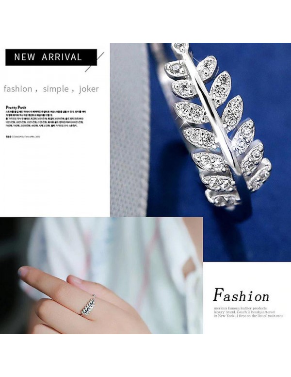 Jewels Galaxy Stylish Zircon Leaf Silver Plated Plushy Adjustable Ring For Women/Girls 5182