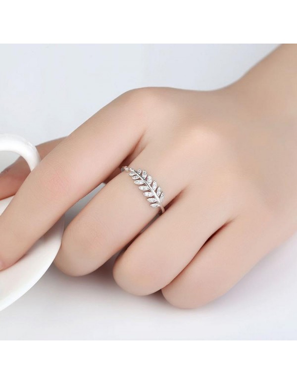 Jewels Galaxy Stylish Zircon Leaf Silver Plated Plushy Adjustable Ring For Women/Girls 5182