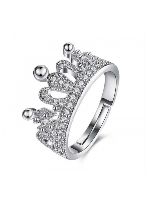 Jewels Galaxy Amazing Zircon Crown Silver Plated Swanky Adjustable Ring For Women/Girls 5183