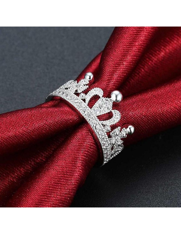 Jewels Galaxy Amazing Zircon Crown Silver Plated Swanky Adjustable Ring For Women/Girls 5183