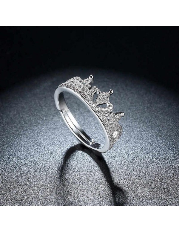 Jewels Galaxy Amazing Zircon Crown Silver Plated Swanky Adjustable Ring For Women/Girls 5183