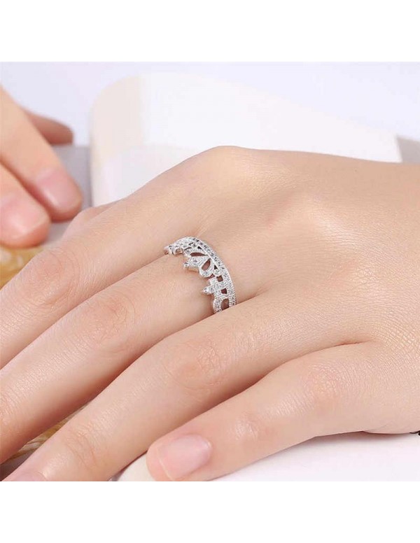 Jewels Galaxy Amazing Zircon Crown Silver Plated Swanky Adjustable Ring For Women/Girls 5183