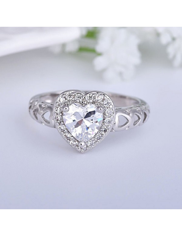 Jewels Galaxy Adorable American Diamond Heart Designs Rose Gold Plated Adjustable Ring for Women/Girls 5190