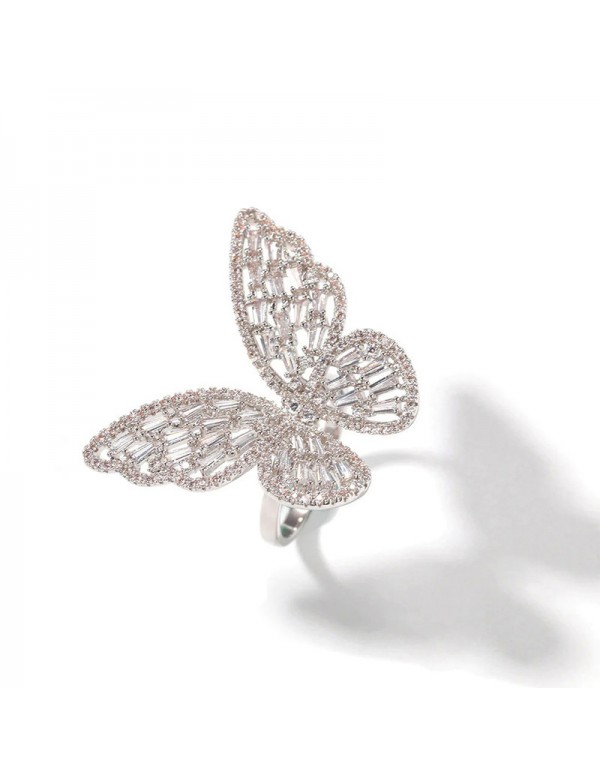 Jewels Galaxy Silver Plated Butterfly inspired Stone Studded Cocktail Ring