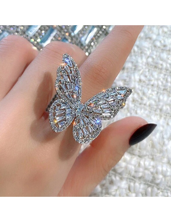 Jewels Galaxy Silver Plated Butterfly inspired Stone Studded Cocktail Ring