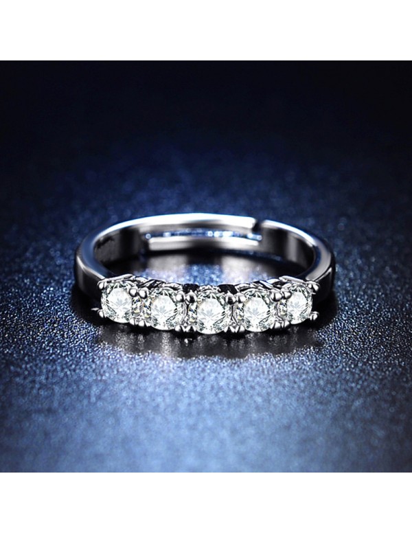 Jewels Galaxy Silver Plated American Diamond Studded Round Cut Anti Tarnish Adjustable Finger Ring