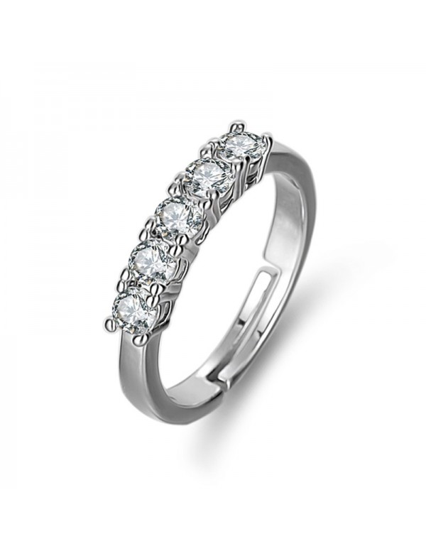 Jewels Galaxy Silver Plated American Diamond Studded Round Cut Anti Tarnish Adjustable Finger Ring