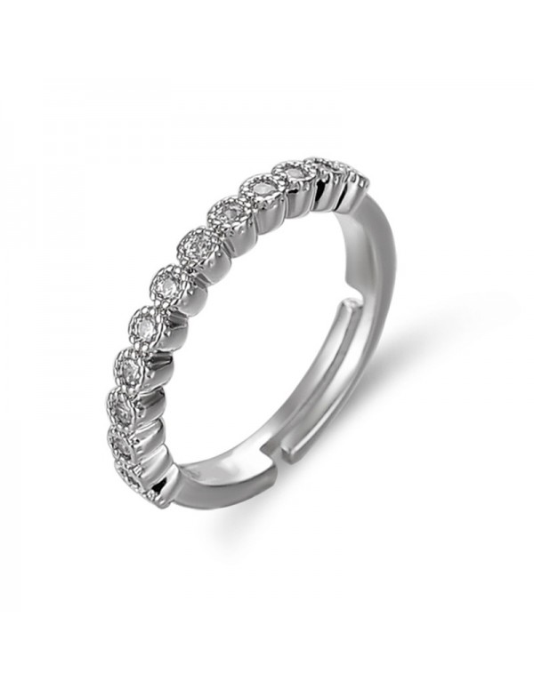 Jewels Galaxy Silver Plated American Diamond Studded Anti Tarnish Contemporary Adjustable Round Ring