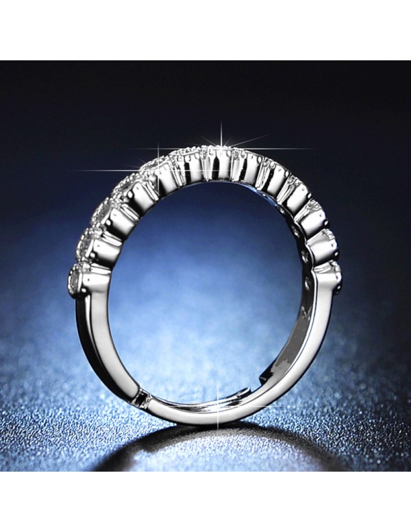 Jewels Galaxy Silver Plated American Diamond Studded Anti Tarnish Contemporary Adjustable Round Ring