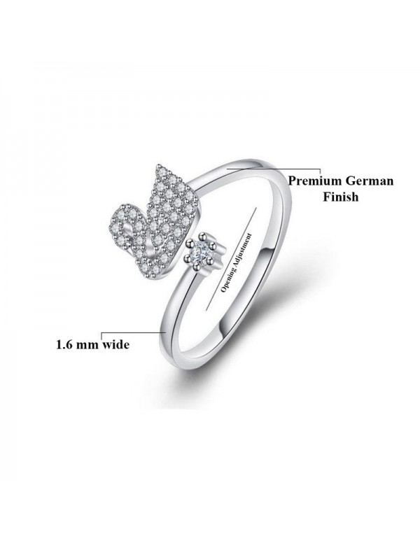 Jewels Galaxy Silver Plated American Diamond Studded Swan Shape Contemporary Korean Finger Ring
