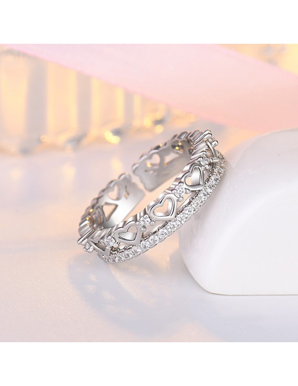 Jewels Galaxy Silver Plated American Diamond Studded Hearts inspired Contemporary Korean Finger Ring