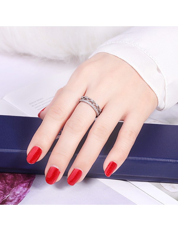 Jewels Galaxy Silver Plated American Diamond Studded Hearts inspired Contemporary Korean Finger Ring