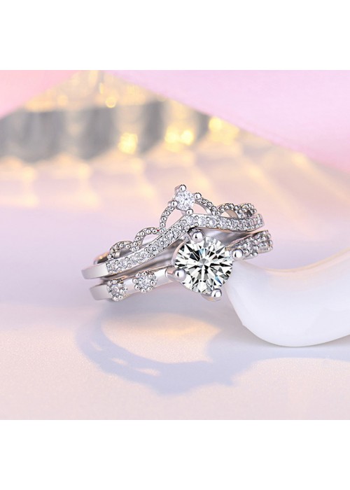 Jewels Galaxy Silver Plated American Diamond Studded Crown Shape Contemporary Korean Finger Ring