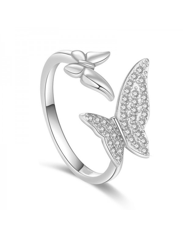 Jewels Galaxy Silver Plated American Diamond Studded Butterfly Shape Contemporary Korean Finger Ring