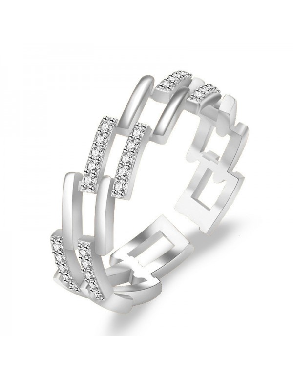 Jewels Galaxy Silver Plated American Diamond Studded Contemporary Korean Finger Ring
