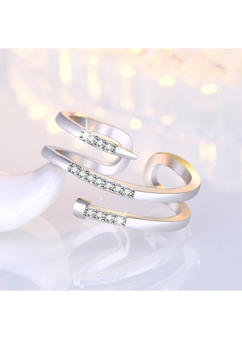 Jewels Galaxy Silver Plated American Diamond Studded Nail Shape Contemporary Korean Finger Ring