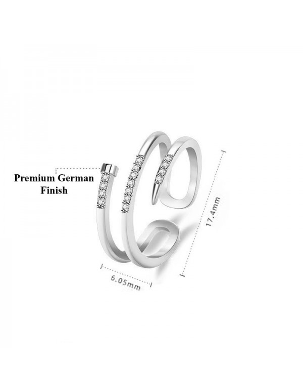 Jewels Galaxy Silver Plated American Diamond Studded Nail Shape Contemporary Korean Finger Ring