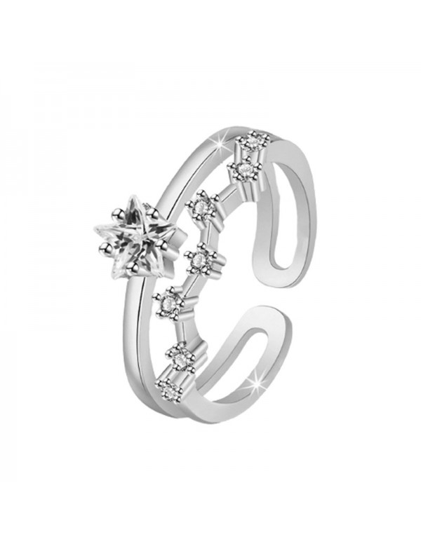 Jewels Galaxy Silver Plated American Diamond Studded Star Shape Contemporary Korean Finger Ring