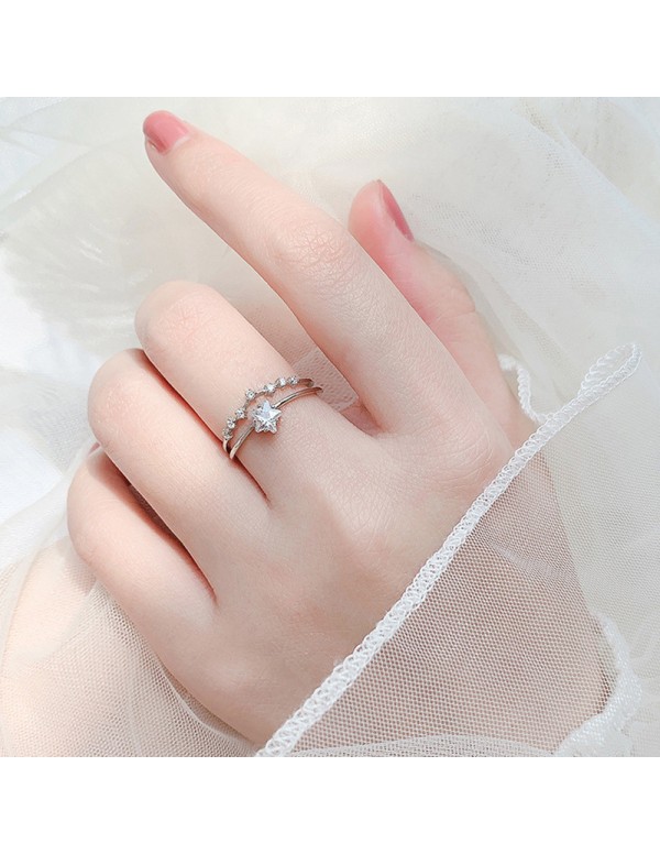 Jewels Galaxy Silver Plated American Diamond Studded Star Shape Contemporary Korean Finger Ring