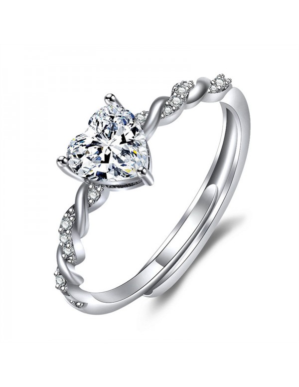 Jewels Galaxy Silver Plated American Diamond Studded Heart Shape Contemporary Korean Finger Ring