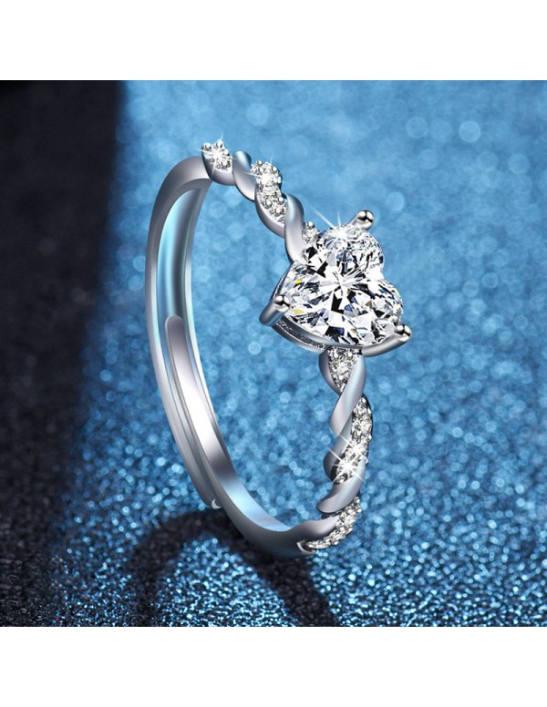 Jewels Galaxy Silver Plated American Diamond Studded Heart Shape Contemporary Korean Finger Ring