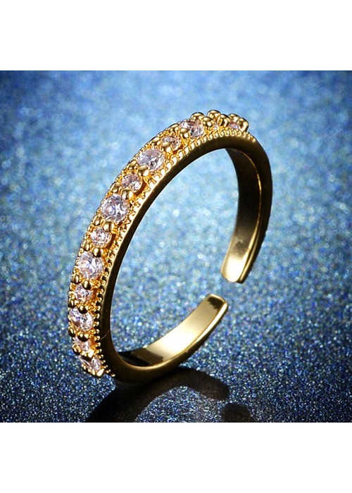Jewels Galaxy Gold Plated Crystal Studded Contemporary Anti Tarnish Adjustable Round Finger Ring