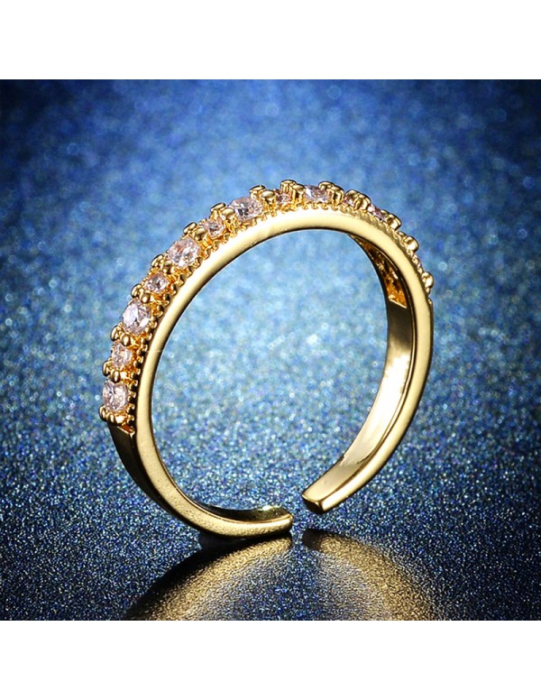 Jewels Galaxy Gold Plated Crystal Studded Contemporary Anti Tarnish Adjustable Round Finger Ring