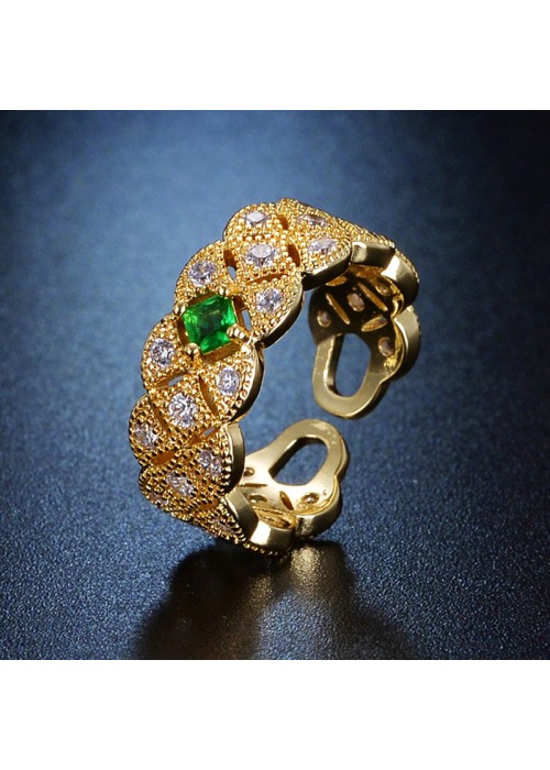 Jewels Galaxy Gold Plated Crystal Studded Contemporary Anti Tarnish Green Stone Adjustable Ring