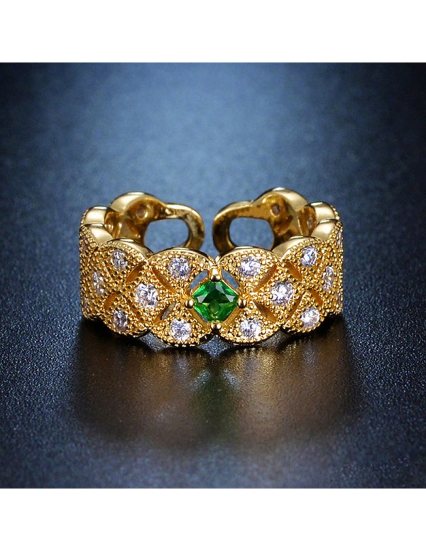 Jewels Galaxy Gold Plated Crystal Studded Contemporary Anti Tarnish Green Stone Adjustable Ring