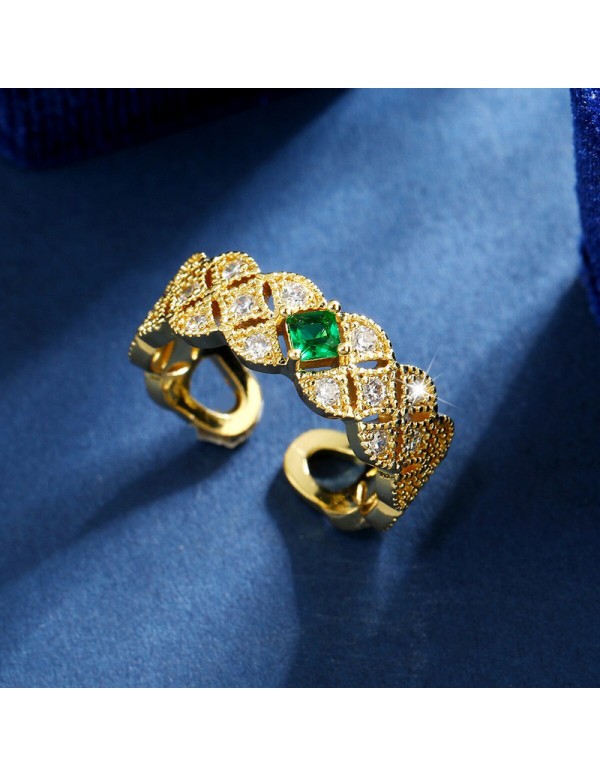 Jewels Galaxy Gold Plated Crystal Studded Contemporary Anti Tarnish Green Stone Adjustable Ring