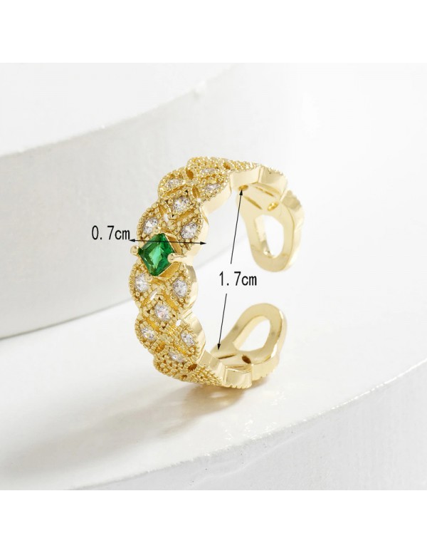 Jewels Galaxy Gold Plated Crystal Studded Contemporary Anti Tarnish Green Stone Adjustable Ring