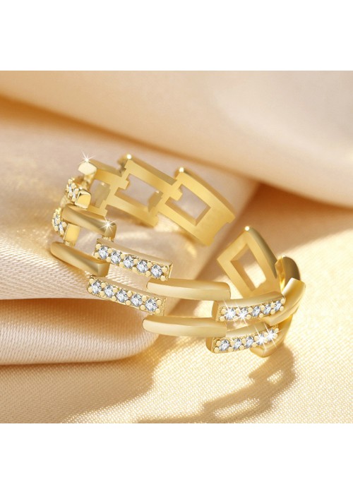 Jewels Galaxy Gold Plated American Diamond Studded Contemporary Korean Finger Ring