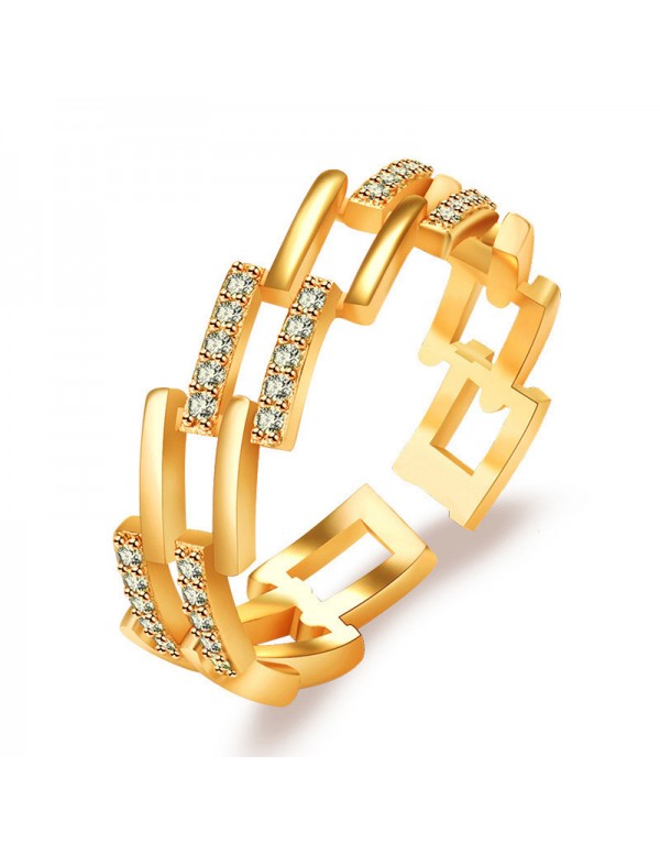 Jewels Galaxy Gold Plated American Diamond Studded Contemporary Korean Finger Ring