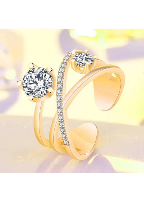 Jewels Galaxy Gold Plated American Diamond Studded Contemporary Korean Finger Ring