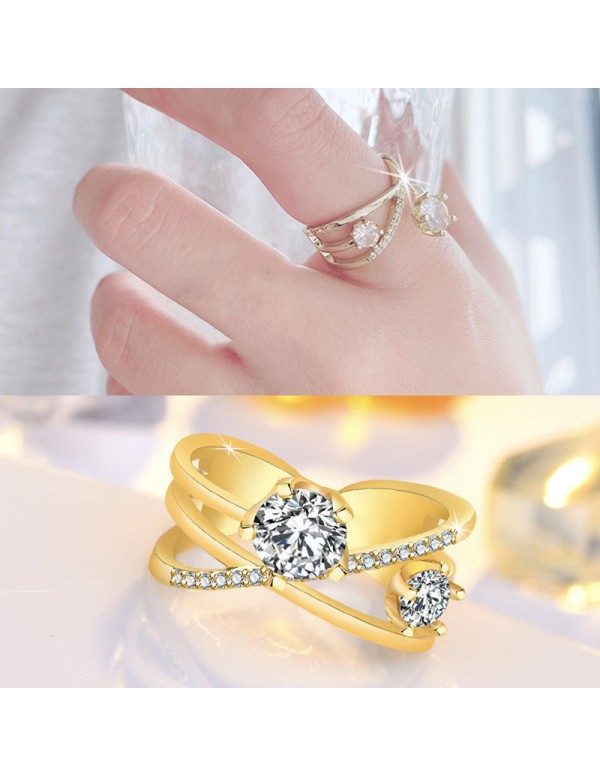 Jewels Galaxy Gold Plated American Diamond Studded Contemporary Korean Finger Ring