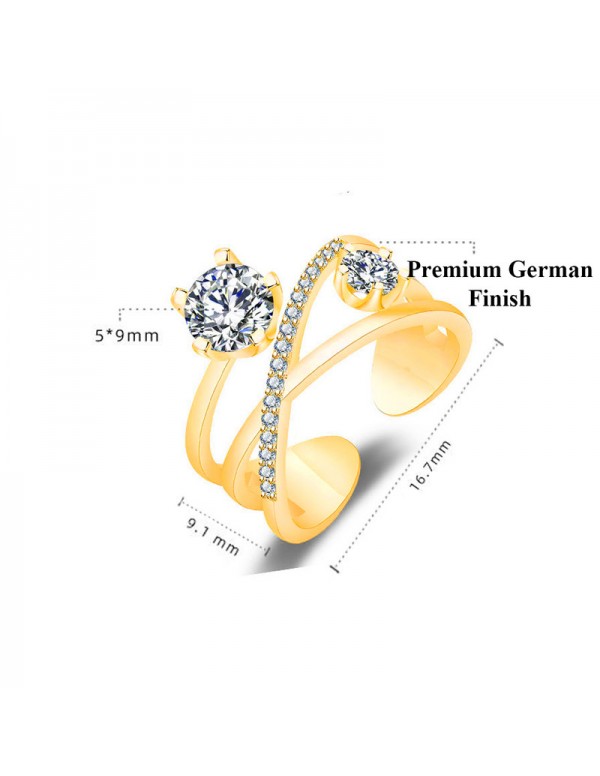 Jewels Galaxy Gold Plated American Diamond Studded Contemporary Korean Finger Ring