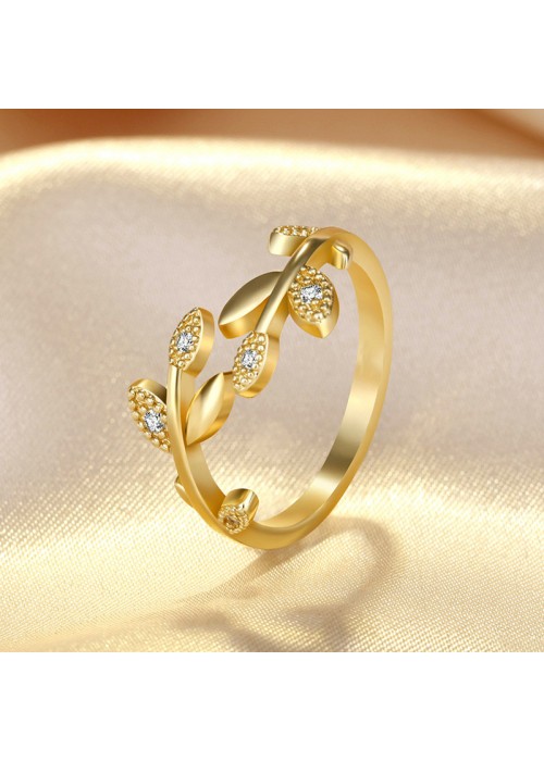 Jewels Galaxy Gold Plated American Diamond Studded Leaf Inspired Contemporary Korean Finger Ring